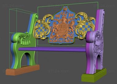 Sofas (Bench with a carved back in the form of a coat of arms, DIV_0167) 3D models for cnc