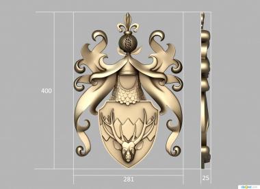Emblems (Coat of arms with monograms and with a muzzle of a deer, GR_0420) 3D models for cnc