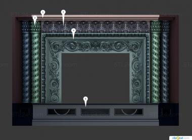 Fireplaces (Fireplace in the living room with decors and pigtail pillars, KM_0246) 3D models for cnc