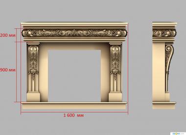 Fireplaces (Fireplace with massive carved top, KM_0255) 3D models for cnc