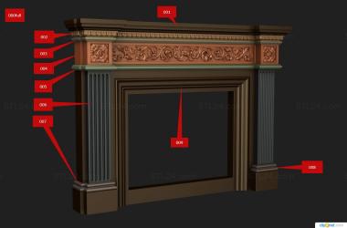 Fireplaces (Fireplace with carved decorations and flutes, KM_0264) 3D models for cnc