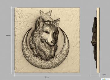 Art pano (Wolf in crescent, PH_0350) 3D models for cnc
