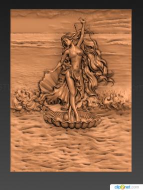 Art pano (Girl in a shell on the waves, PH_0361) 3D models for cnc