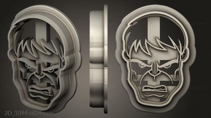 2D (Cute Hero Cookie Cutter Hulk Face Cookie Cutter, 2D_1094) 3D models for cnc
