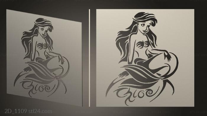 2D (Tangled Tower The little mermaid stencil, 2D_1109) 3D models for cnc