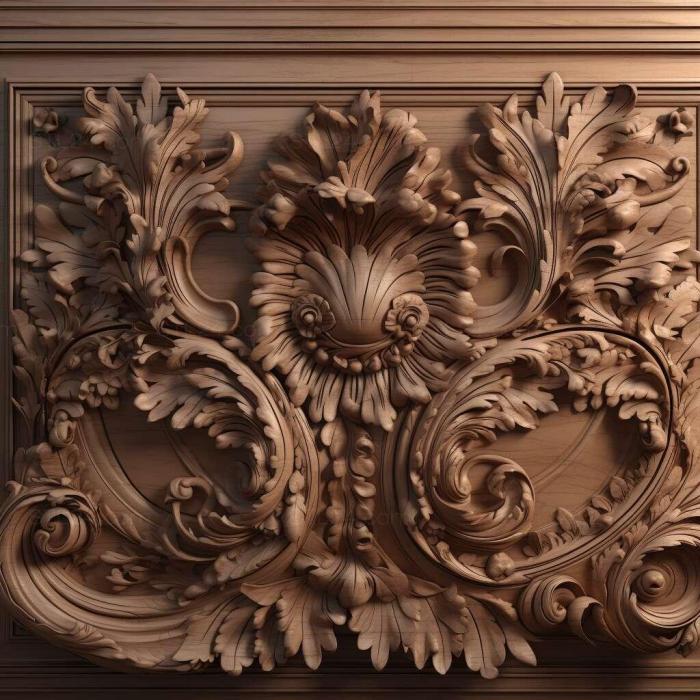 Wall decor (Baroque style arved wooden 1, 3DWDEC_11051) 3D models for cnc