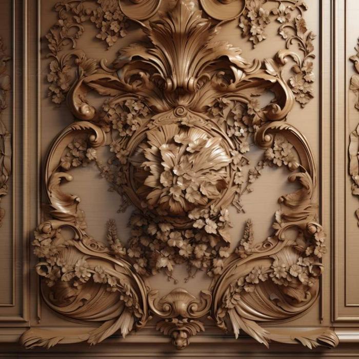 Wall decor (Baroque style arved wooden 3, 3DWDEC_11053) 3D models for cnc