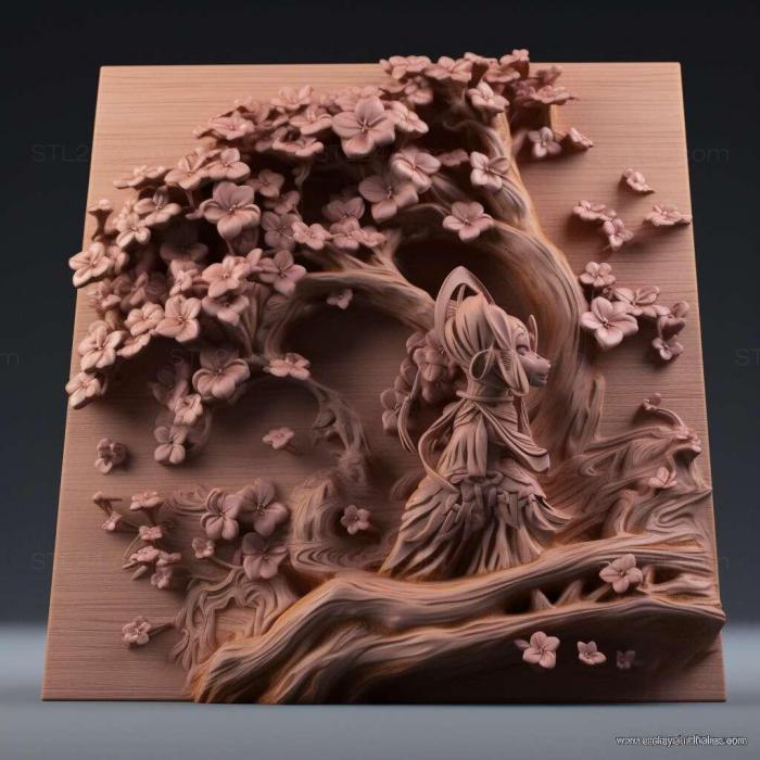 Картины (Тохо 07 Идеальный цветок вишни 3, 3DWDEC_11317) 3D модель для ЧПУ станка