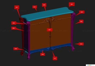 Set of furniture (Art Nouveau chest of drawers, KMB_0315) 3D models for cnc