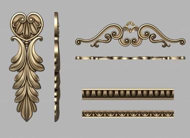 Set of onlays (Set of carved overlays. Bracket, Baguette, decor, KNK_0084) 3D models for cnc