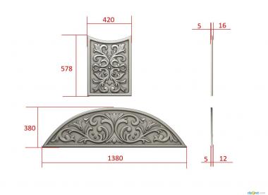 Set of panels (Semi-circular and straight panel, KPN_0046) 3D models for cnc