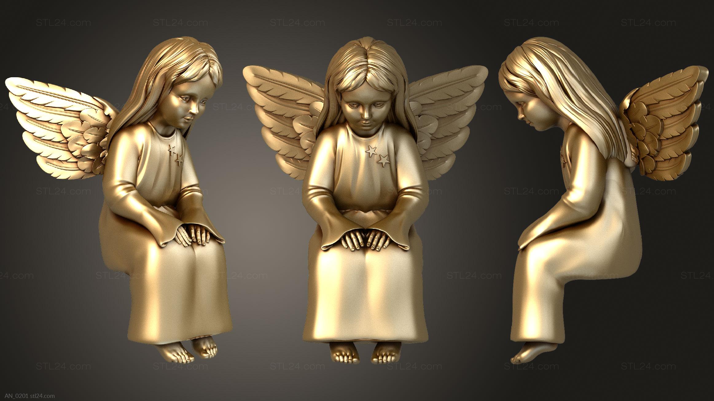 3d модели ангелы (Сидящий Ангелочек, AN_0201) 3D модель для ЧПУ станка