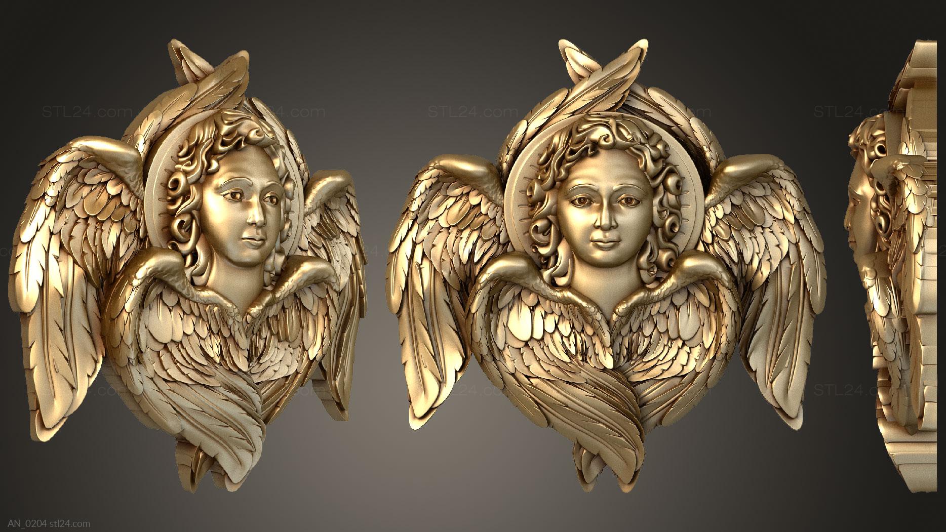 3d модели ангелы (Херувим с детализированными крыльями, AN_0204) 3D модель для ЧПУ станка