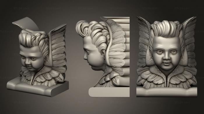 3d модели ангелы (Голова Ангелочка с небольшими крыльями, AN_0244) 3D модель для ЧПУ станка