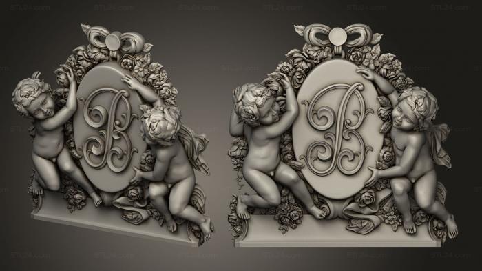 Angels (Decor with angels and monogram, AN_0261) 3D models for cnc