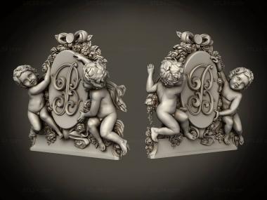 Angels (Decor with angels and monogram, AN_0261) 3D models for cnc