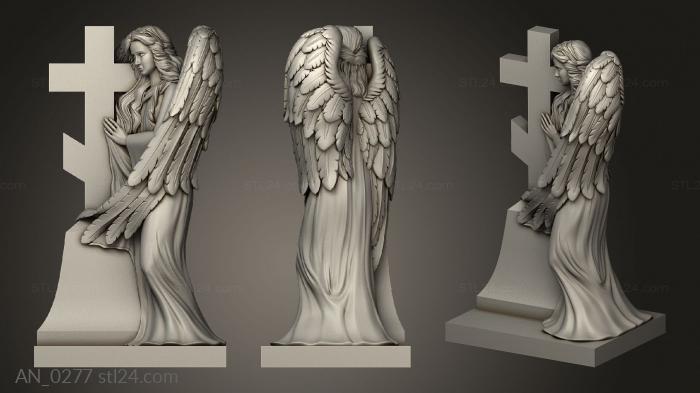 Monument of an angel with wings holding a grave cross version 1