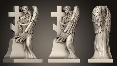 Angels (Monument of an angel with wings holding a grave cross version 1, AN_0277) 3D models for cnc