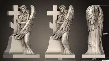 Angels (Monument of an angel with wings holding a grave cross version 1, AN_0277) 3D models for cnc