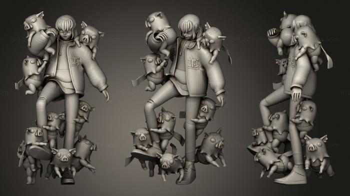 Аниме (Убийца Демонов Киметсу Иноскэ Хашибира, ANIME_0060) 3D модель для ЧПУ станка