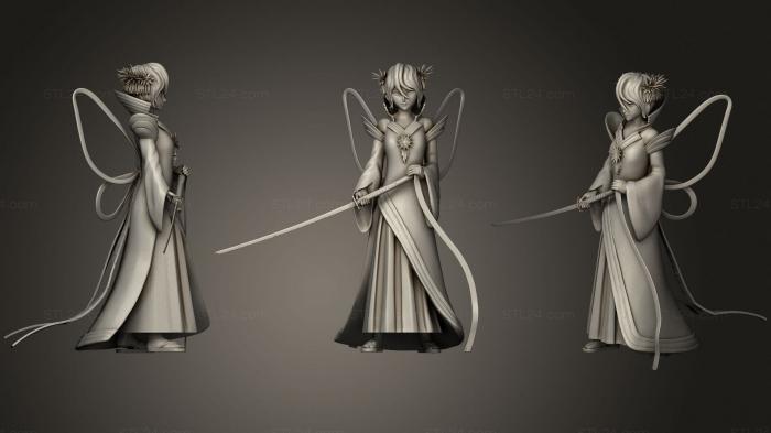 Anime (Anime girl japanese long dress katana, ANIME_0436) 3D models for cnc