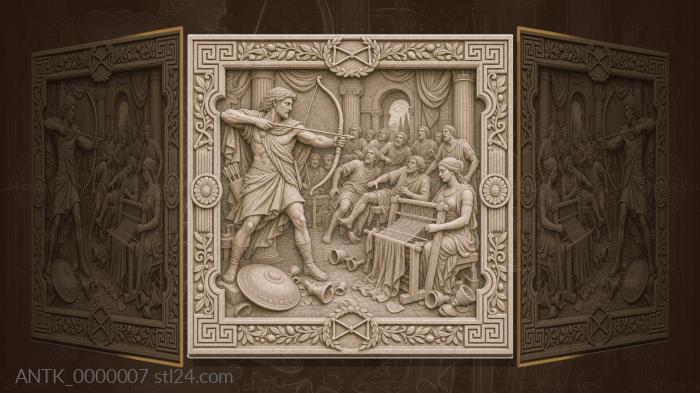 Return of Odysseus - a hero with a bow and suitors 3d STL model