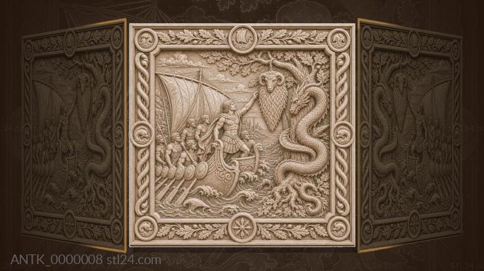 Panels Antiquity and Mythology (Argonauts and fleece - boat Argo and Jason, ANTK_0000008) 3D models for cnc