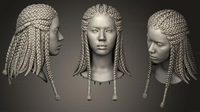 Анатомия скелеты и черепа (Женская голова с заплетенными в косы волосами, ANTM_0513) 3D модель для ЧПУ станка