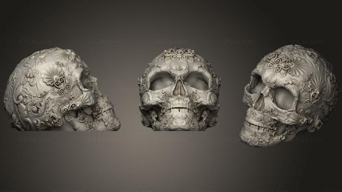 Анатомия скелеты и черепа (Причудливый Череп с растениями, ANTM_1423) 3D модель для ЧПУ станка
