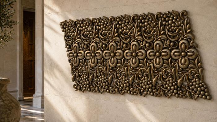 Church baguette (Carved fragment with floral and grape ornaments and symmetrical composition, BGC_0030-2) 3D models for cnc