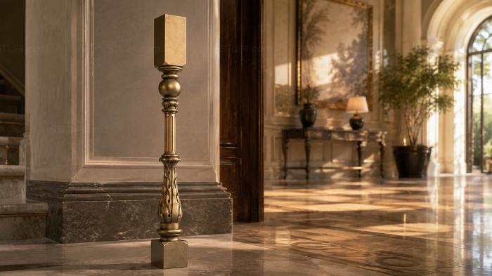Balusters (Balustrade with acanthus thread and spherical head in classical style, BL_0611) 3D models for cnc