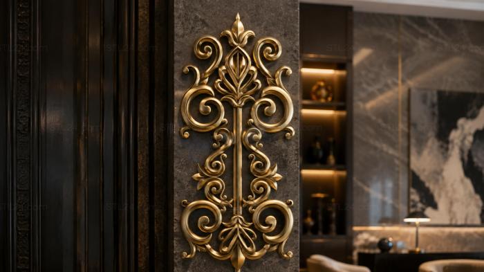 Balusters (Vertical ornament with lilies and mirror swirls in Rococo style, BL_0621) 3D models for cnc