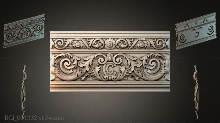 Repeating decor, baguettes (Ornamental cornice with baroque scrolls and floral motifs, BGI_001332) 3D models for cnc