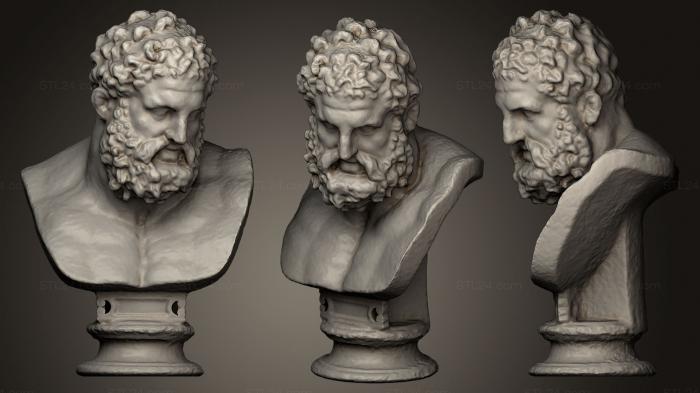 Бюсты и головы античные и исторические (Мраморный бюст Геракла Греческий Геркулес Римский, BUSTA_0457) 3D модель для ЧПУ станка