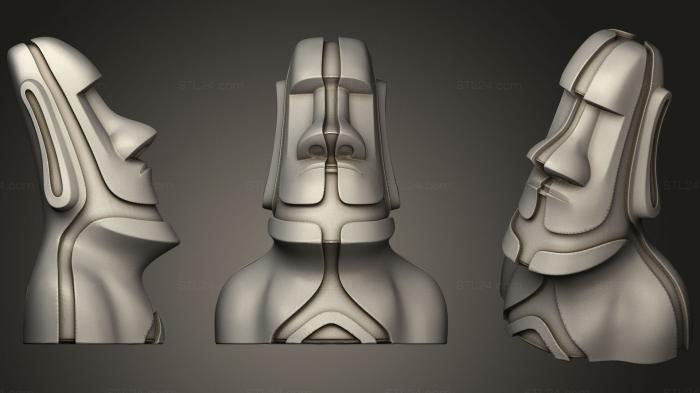 Бюсты и головы античные и исторические (Остров Пасхи Моаи Двойной Экструзионный стиль, BUSTA_0644) 3D модель для ЧПУ станка