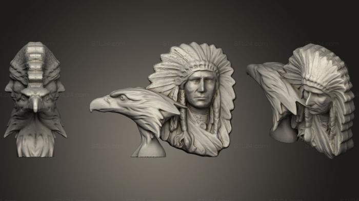Busts and heads antique and historical (Indian Chief With Eagle, BUSTA_0658) 3D models for cnc