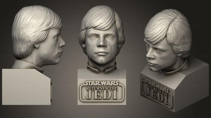 Busts and heads antique and historical (Jedi Luke Skywalker Bust (With Base), BUSTA_0659) 3D models for cnc