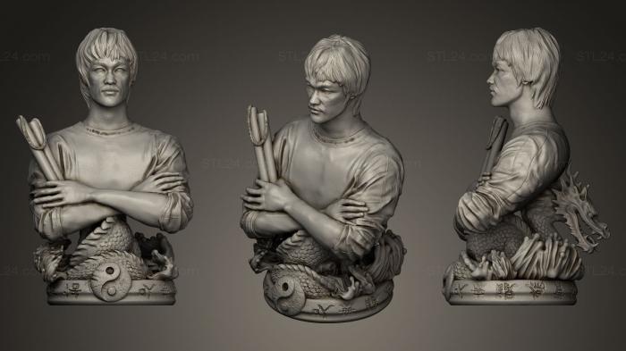 Busts and bas-reliefs of famous people (Bruce Lee with nunchucks, BUSTC_0079) 3D models for cnc