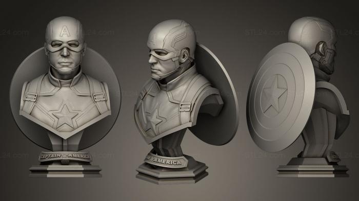 Busts and bas-reliefs of famous people (Captain America in a mask with a shield on his back, BUSTC_0085) 3D models for cnc