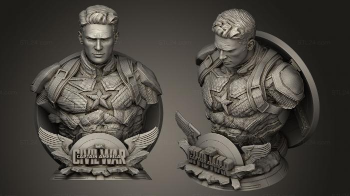 Busts and bas-reliefs of famous people (Captain America round shield and logo, BUSTC_0086) 3D models for cnc