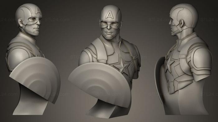 Бюсты и барельефы известных личностей (Капитан Америка со щитом, BUSTC_0088) 3D модель для ЧПУ станка