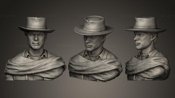 Бюсты и барельефы известных личностей (Клинт Иствуд в шляпе, BUSTC_0108) 3D модель для ЧПУ станка