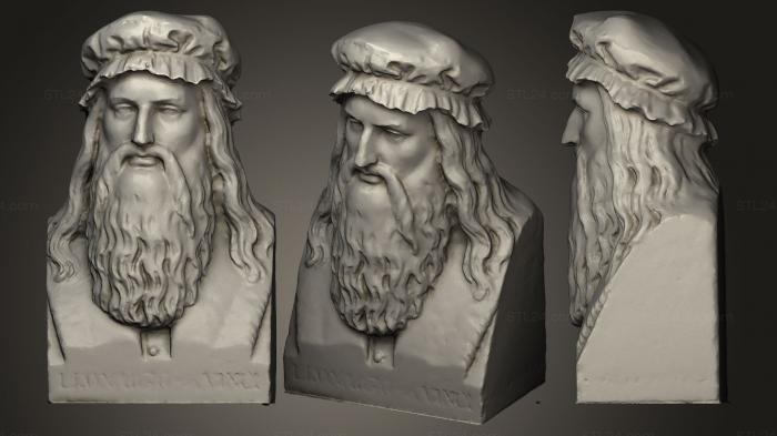 Бюсты и барельефы известных личностей (Леонардо да Винчи в шляпе, BUSTC_0364) 3D модель для ЧПУ станка