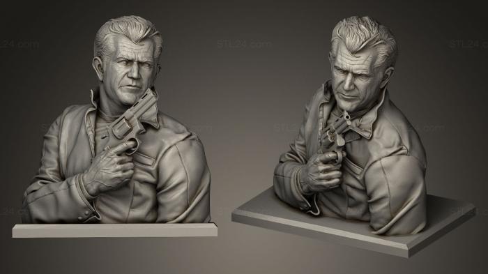 Busts and bas-reliefs of famous people (Mel Gibson with a gun, BUSTC_0414) 3D models for cnc