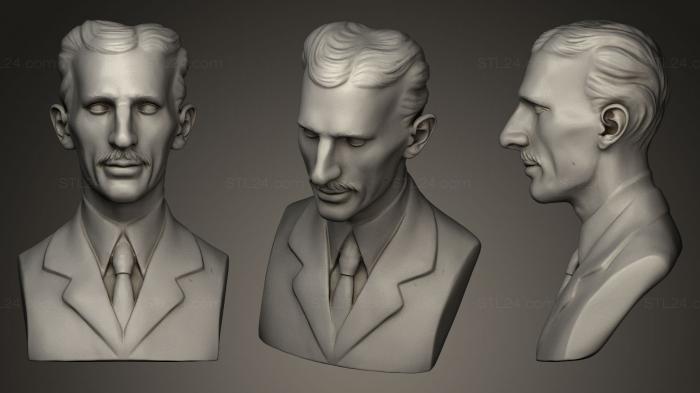 Busts and bas-reliefs of famous people (Nikola Tesla straight, BUSTC_0466) 3D models for cnc
