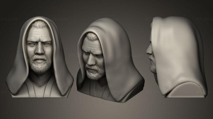 Busts and bas-reliefs of famous people (Obi Wan Kenobi in the hood, BUSTC_0473) 3D models for cnc