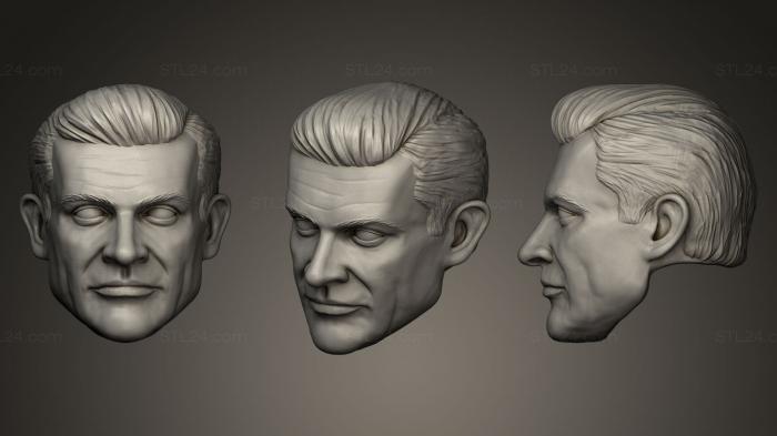 Busts and bas-reliefs of famous people (Sean Connery young Bond era action figure head, BUSTC_0555) 3D models for cnc
