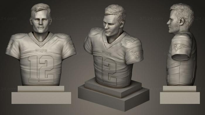 Busts and bas-reliefs of famous people (Tom Brady on big plinth, BUSTC_0611) 3D models for cnc