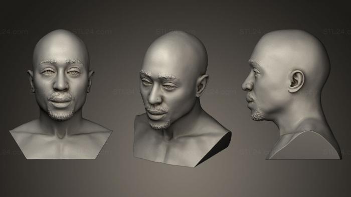 Busts and bas-reliefs of famous people (Tupac Shakur sculpture head, BUSTC_0623) 3D models for cnc