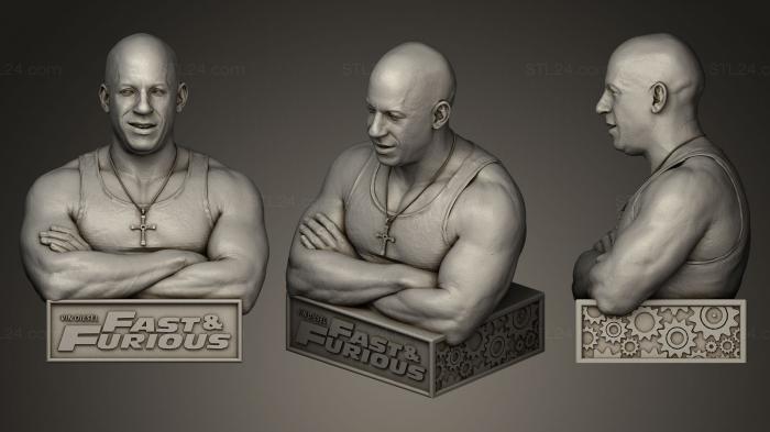 Busts and bas-reliefs of famous people (Vin Diesel with plinth, BUSTC_0639) 3D models for cnc